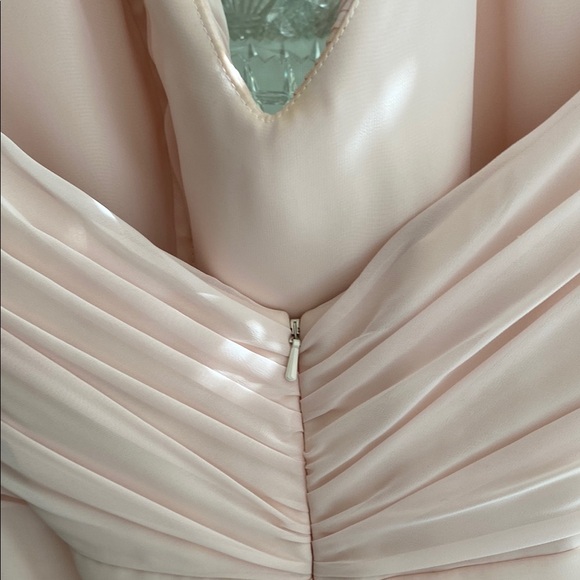 Blush Pink Maxi Asymmetrical Pleated Ruched Gown - Picture 4 of 8